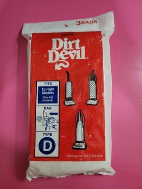Vintage Genuine Dirt Devil Upright Vacuum Bags Type D 3 Bags (0765)